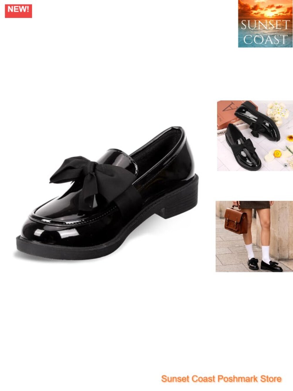 Women's Patent Leather Bow Loafers Slip-On Flats Comfortable Casual Shoes
